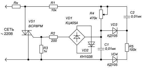Схема регулятора напряжения на симисторе ку208г