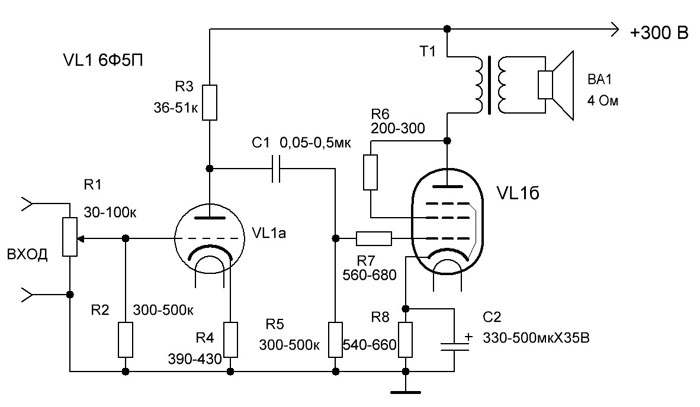 6ф4п усилитель однотактный схема